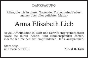 Todesanzeige von Anna Elisabeth Lieb 