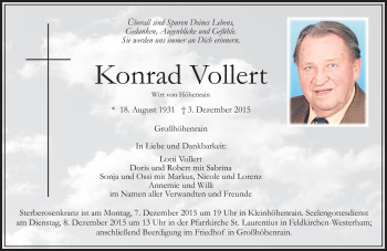 Todesanzeige von Konrad Vollert 