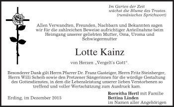 Todesanzeige von Lotte Kainz 