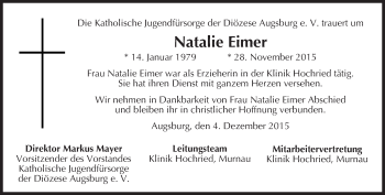 Todesanzeige von Natalie Eimer 