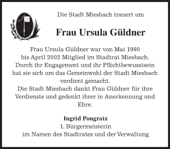 Todesanzeige von Ursula Güldner 