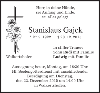 Todesanzeige von Stanislaus Gajek 
