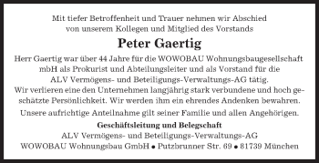 Todesanzeige von Peter Gaertig 
