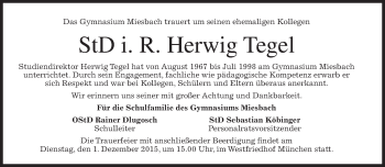 Todesanzeige von Herwig Tegel 