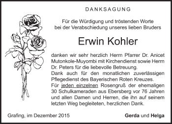 Todesanzeige von Erwin Kohler 