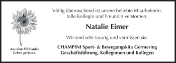 Todesanzeige von Natalie Eimer 