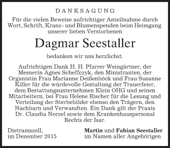 Todesanzeige von Dagmar Seestaller 