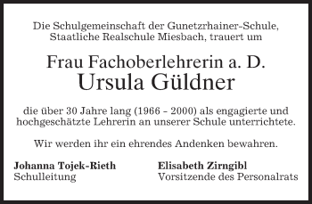 Todesanzeige von Ursula Güldner 