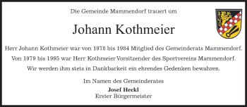 Todesanzeige von Johann Kothmeier 