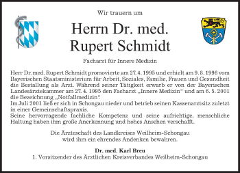 Todesanzeige von Rupert Schmidt 