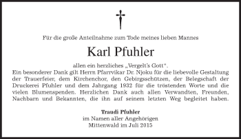 Todesanzeige von Karl Pfuhler von merkurtz