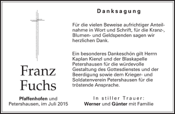 Todesanzeige von Franz Fuchs von merkurtz