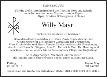 Todesanzeige von Willy Mayr von merkurtz
