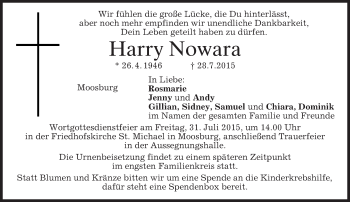 Todesanzeige von Harry Nowara von merkurtz