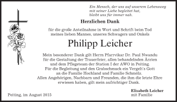 Todesanzeige von Philipp Leicher von merkurtz