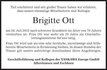 Todesanzeige von Brigitte Ott von merkurtz