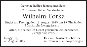 Todesanzeige von Wilhelm Torka von merkurtz
