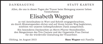 Todesanzeige von Elisabeth Wagner von merkurtz