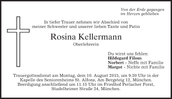 Todesanzeige von Rosina Kellermann von merkurtz