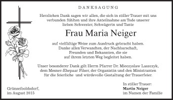 Todesanzeige von Maria Neiger von merkurtz