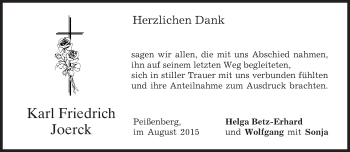 Todesanzeige von Friedrich Joerck von merkurtz