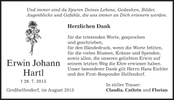 Todesanzeige von Erwin Johann Hartl von merkurtz