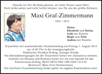 Todesanzeige von Maxi Graf-Zimmermann von merkurtz