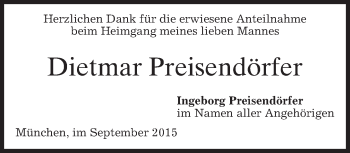Todesanzeige von Dietmar Preisendörfer von merkurtz