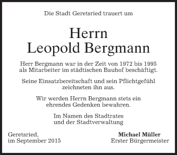 Todesanzeige von Leopold Bergmann 