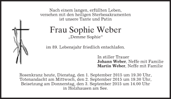 Todesanzeige von Sophie Weber von merkurtz