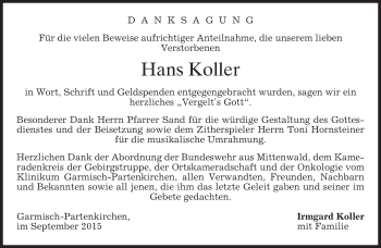 Todesanzeige von Hans Koller 