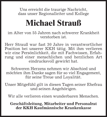 Todesanzeige von Michael Strauß von merkurtz