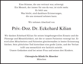Todesanzeige von Eckehard Kilian 
