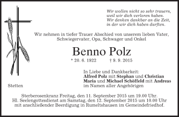 Todesanzeige von Benno Polz 