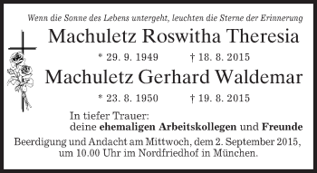 Todesanzeige von Roswitha Theresia und Gerhard Waldemar Machuletz von merkurtz