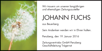 Todesanzeige von Johann Fuchs 