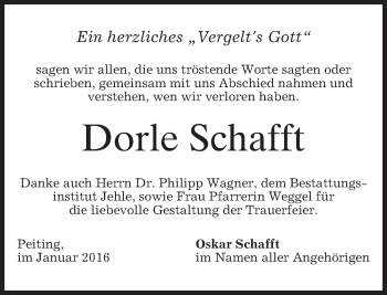 Todesanzeige von Dorle Schafft 