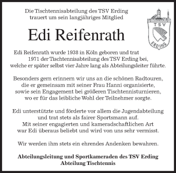 Todesanzeige von Edi Reifenrath 