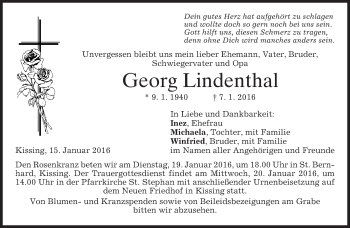 Todesanzeige von Georg Lindenthal 