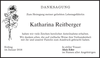 Todesanzeige von Katharina Reitberger 