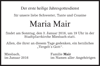 Todesanzeige von Maria Mair 