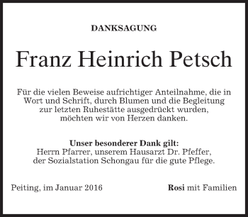 Todesanzeige von Heinrich Petsch 