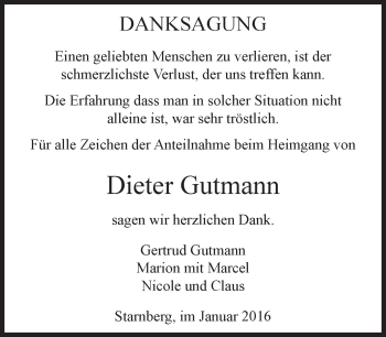 Todesanzeige von Dieter Gutmann 