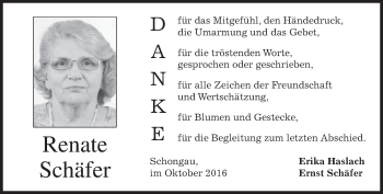 Todesanzeige von Renate Schäfer von merkurtz
