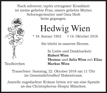 Todesanzeige von Hedwig Wien von merkurtz