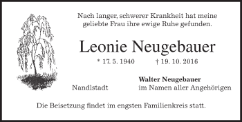 Todesanzeige von Leonie Neugebauer von merkurtz