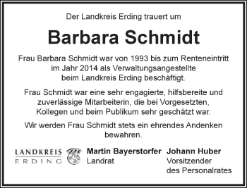 Todesanzeige von Barbara Schmidt von merkurtz