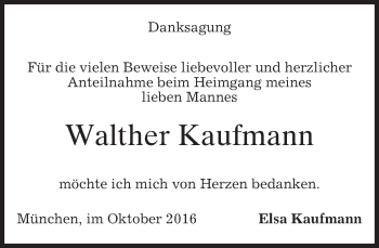 Todesanzeige von Walther Kaufmann von merkurtz