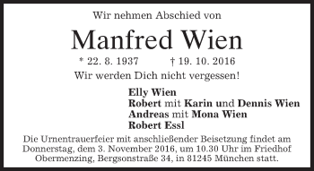 Todesanzeige von Manfred Wien von merkurtz