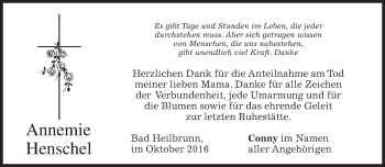 Todesanzeige von Annemie Henschel von merkurtz